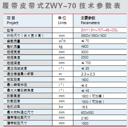 履帶式扒渣機技術(shù)參數