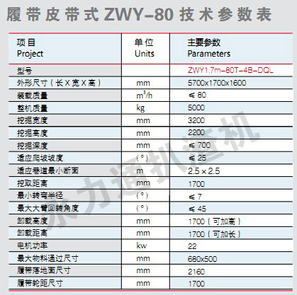 履帶式扒渣機技術(shù)參數